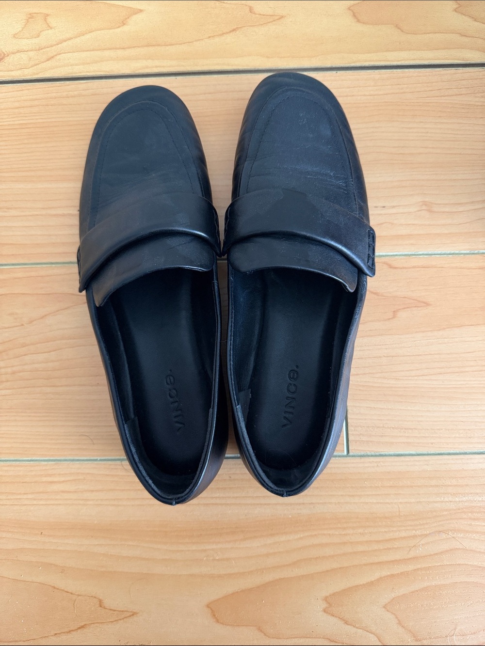 Vince Black Leather Slip-On Penny Loafers